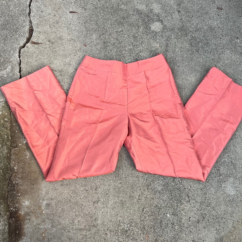 100% Silk wide leg pants mid rise salmon pink coral Talbots size 4 petite y2k xs